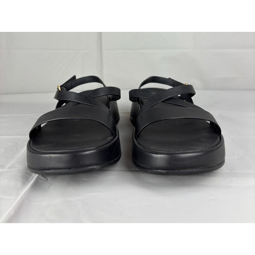 FitFlop F-Mode Leather Flatform Strappy Back-Strap Sandals Women's 8 Black Wedge - Picture 3 of 13